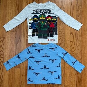 H&M boys grey LEGO NINJAGO & blue dinosaurs long sleeves T-shirt Bundle 2 pieces